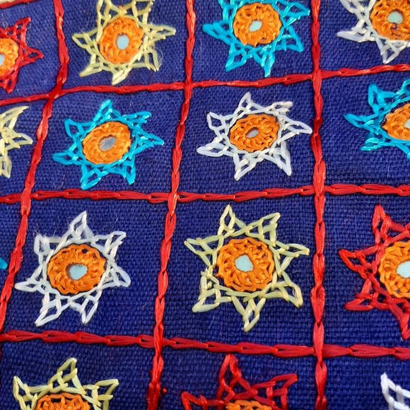 Embroidered Drawstring Bag Tassels Boho Mirror Work Sewing Market Colorful EUC - Picture 8 of 8